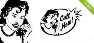 Vintage Woman on Phone PSD Graphic