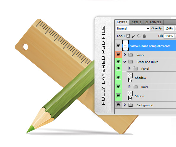 Fully Layered PSD Drawing Tools Pencil and Ruler Icons