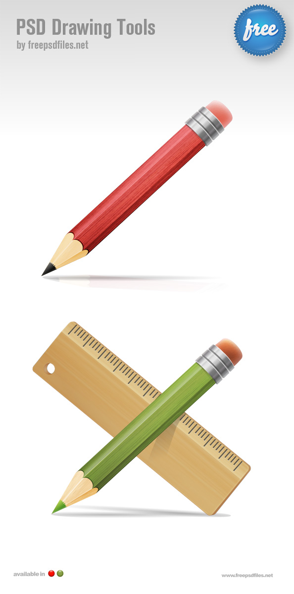 PSD Drawing Tools Pencil and Ruler Icons Preview Big