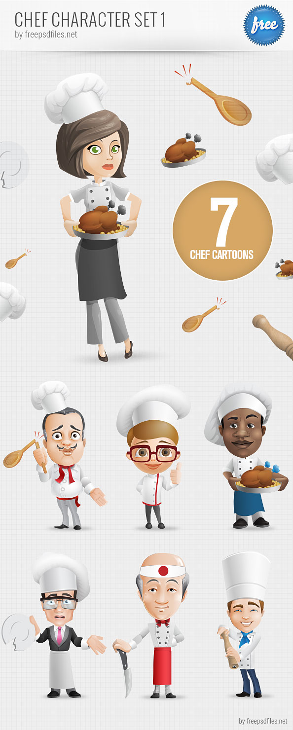 Chef Vector Character Set 1 - Free PSD Files