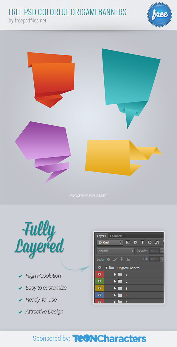 FREE PSD colorful origami banners