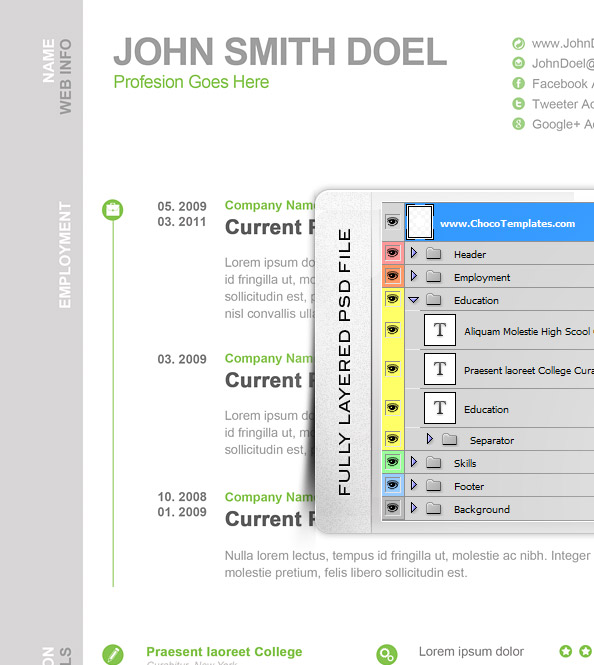 Fully Layered CV Resume Free PSD Template