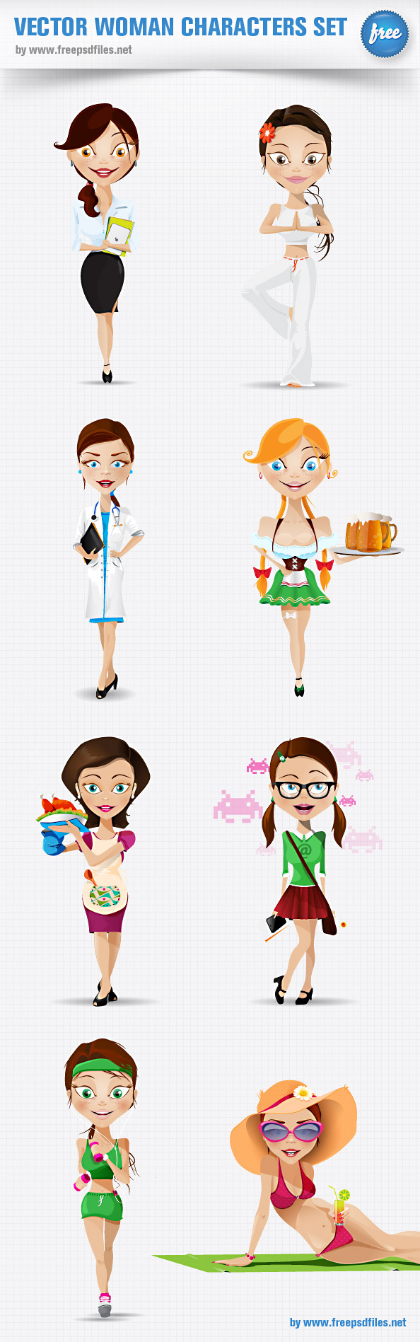 Vector Woman Characters Set Preview