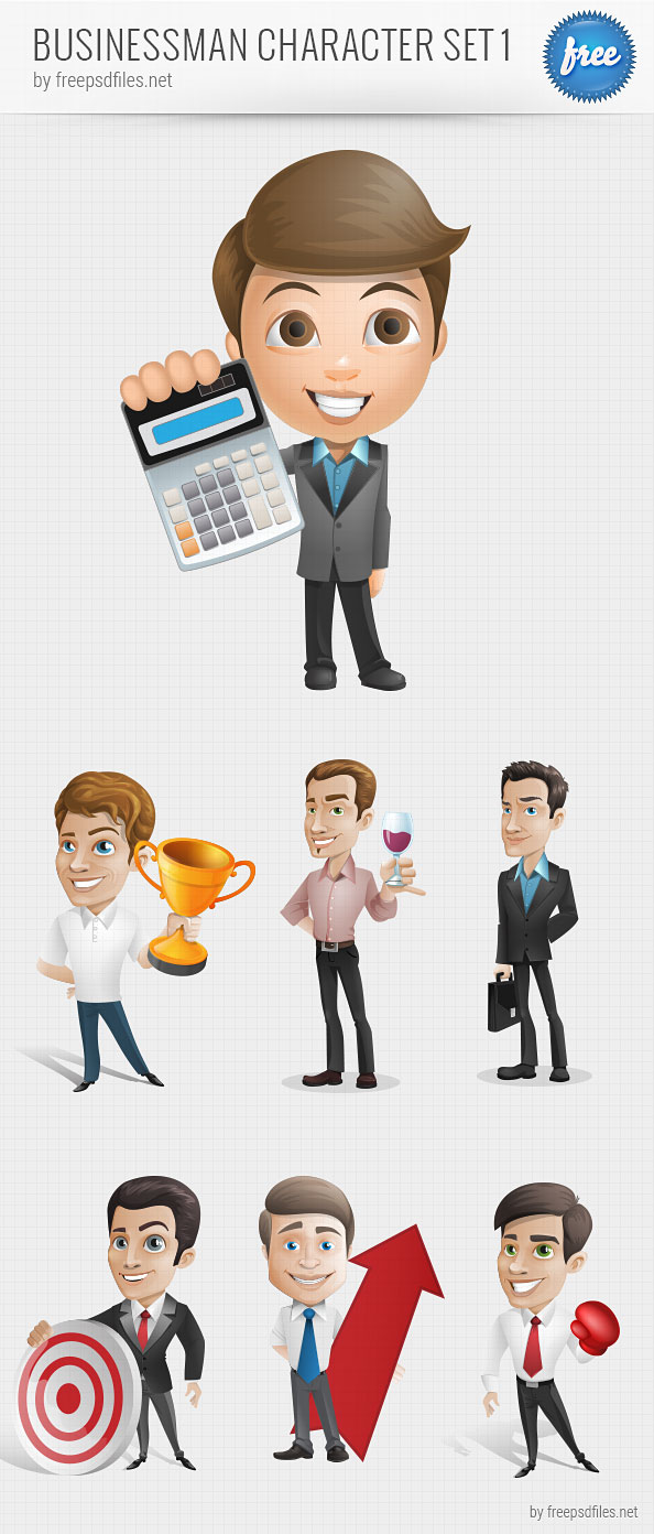 Download Businessman Vector Character Set 1 - Free PSD Files