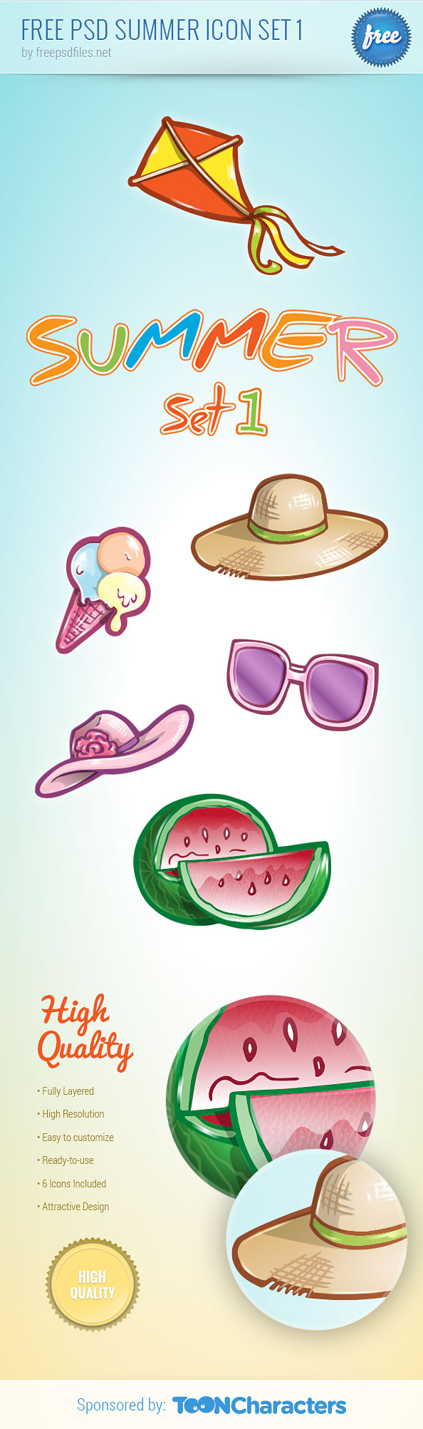 Free PSD Summer Icon Set Preview