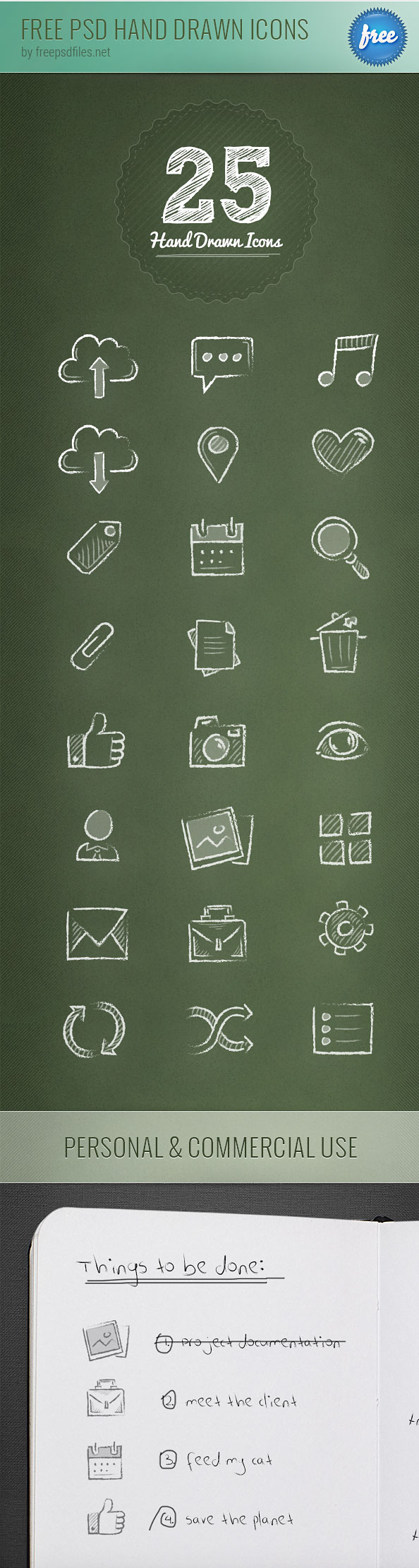Free PSD Hand Drawn Icons Preview