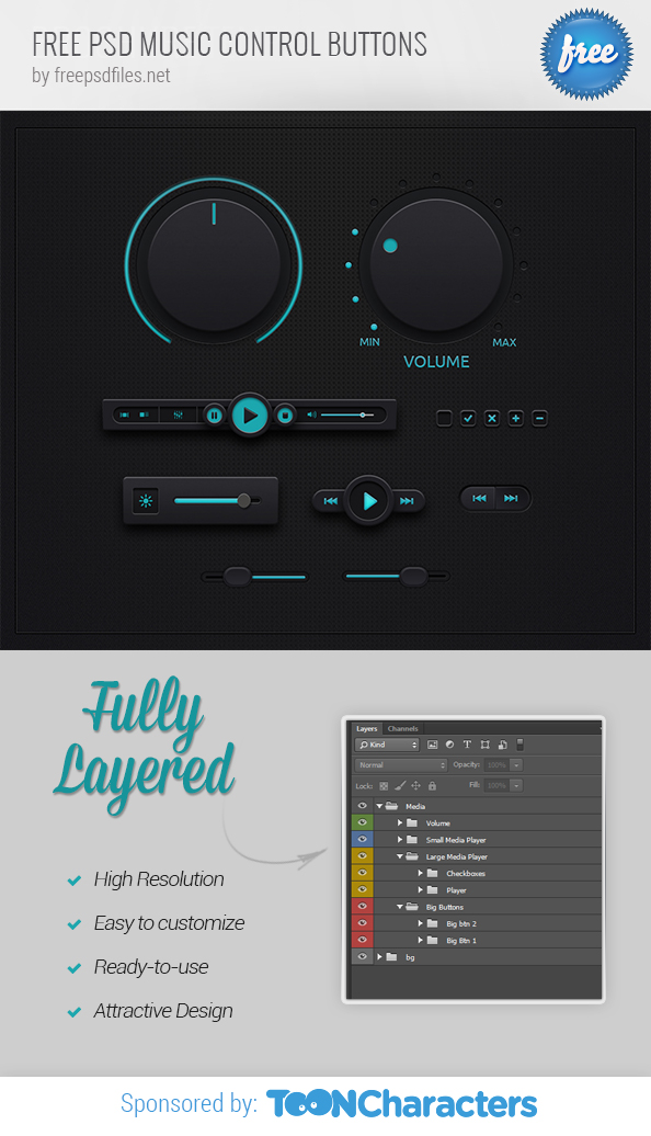 Free PSD Music Control Buttons