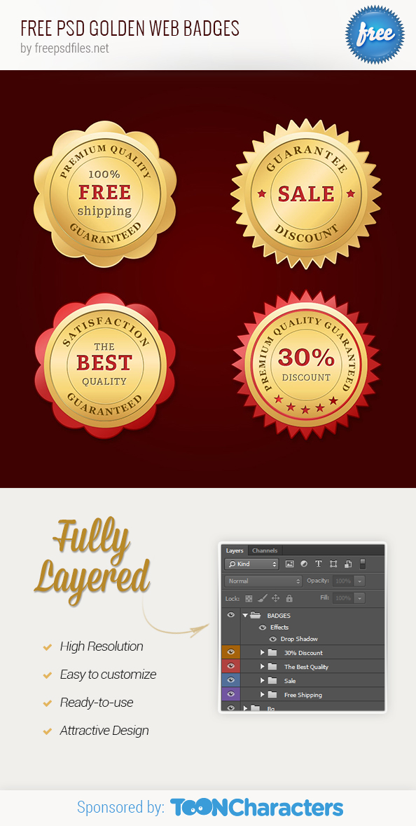 FREE PSD Golden web badges