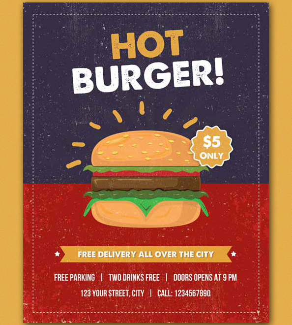 Free-Retro-Burger-Flyer-PSD-Template