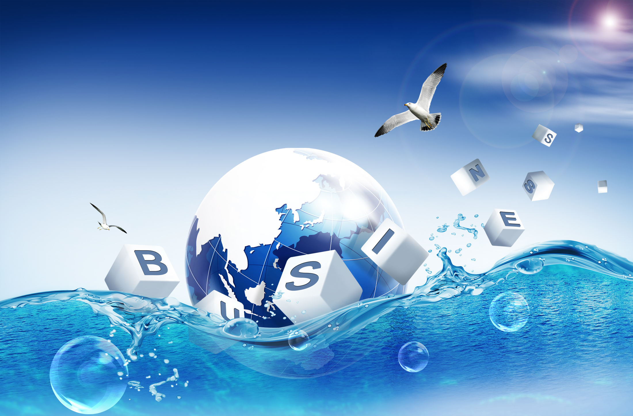 globe swimming in water psd background