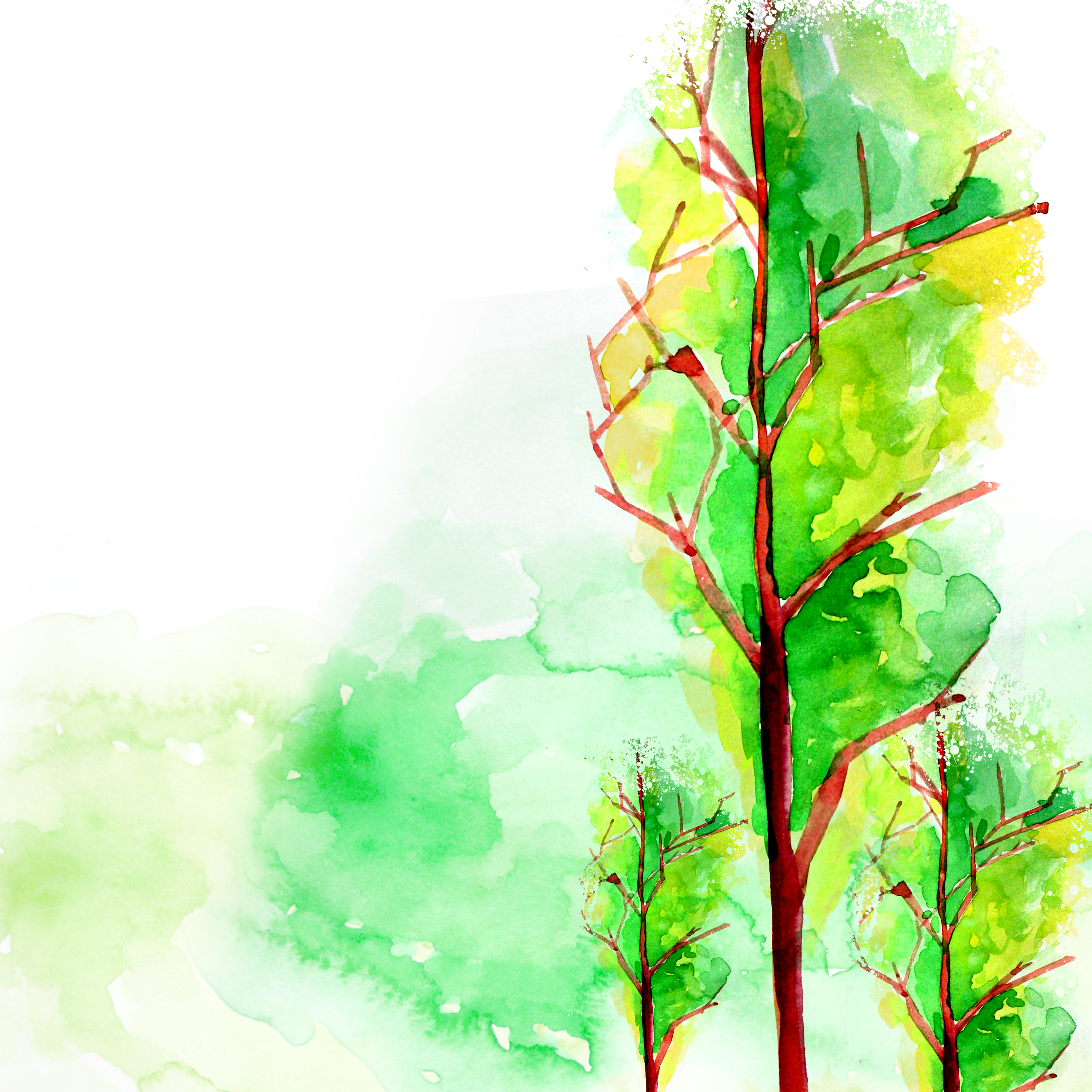 watercolor trees free PSD background