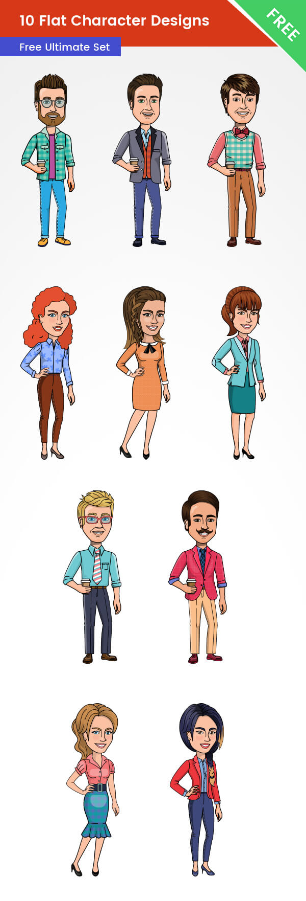 10 free flat character designs Free PSD